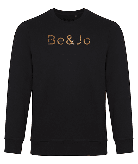 Sweat-shirt noir 100% coton biologique, Coupe droite Logo Be&Jo Effet Bois