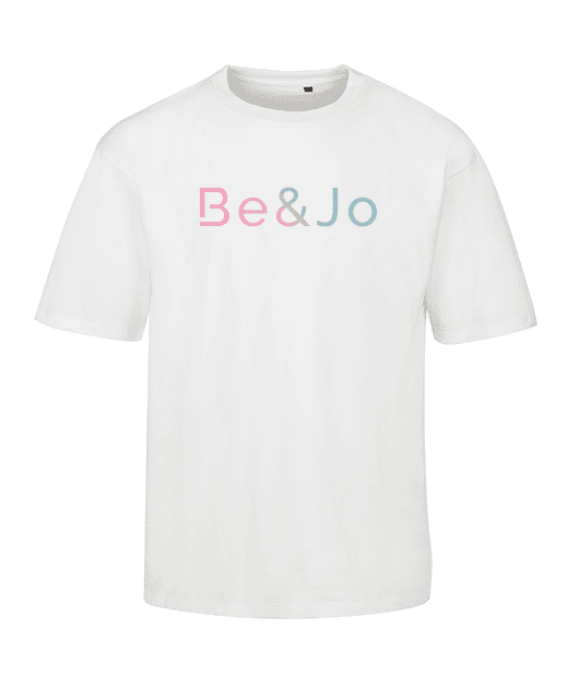 Tee-shirt Blanc 100% coton biologique Logo Be&Jo rose et bleu